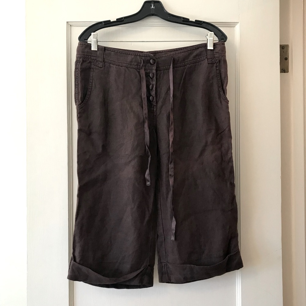Laundry By Shelli Segal | Brown Linen Cropped Pants/Gauchos 8